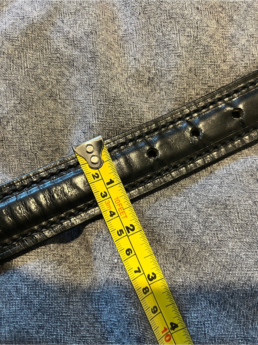 Vintage Brighton Size 34 Black Crocodile Embossed Leather Belt Silver Buckle Sty - Picture 6 of 7